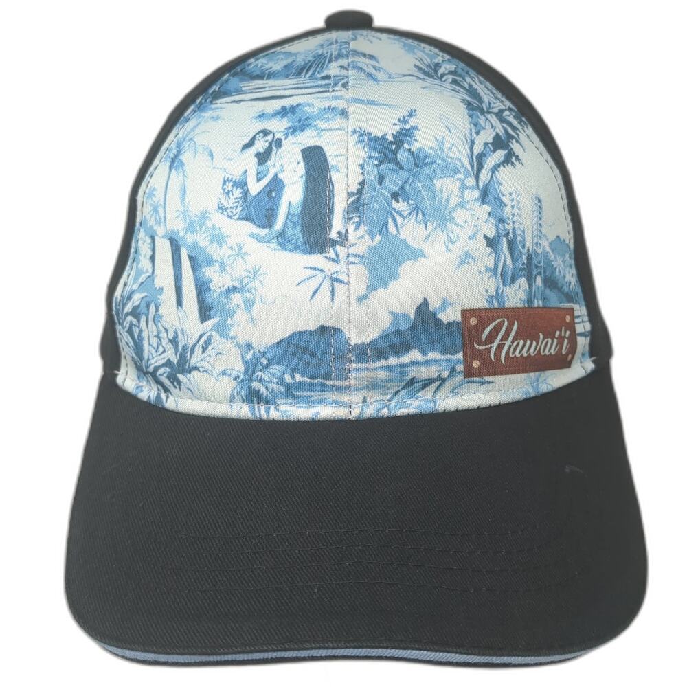 Island Heritage Hawaii Snapback Hat Black Blue Scenic Beach Print Cap One Size